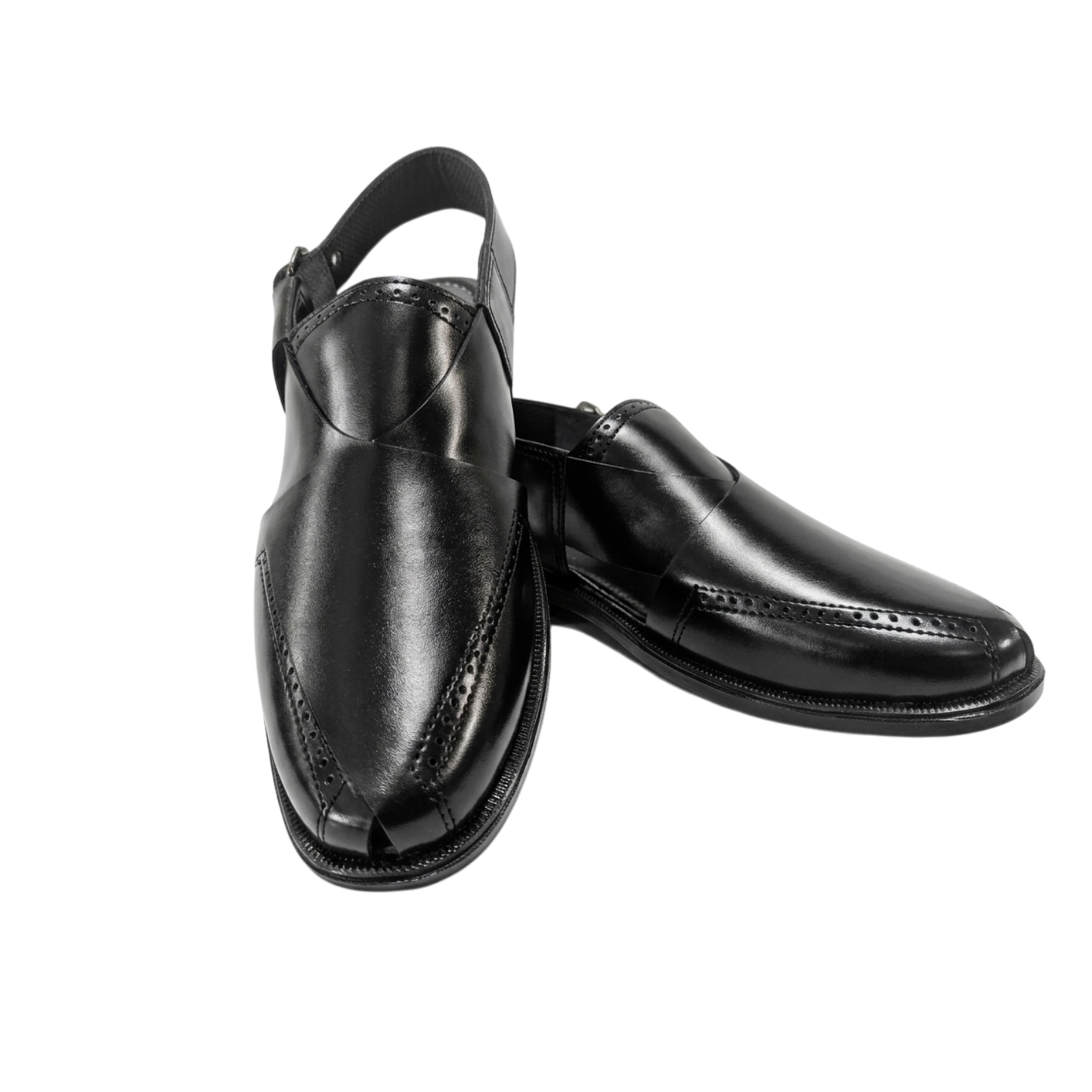Pair of black dress shoes on a white background