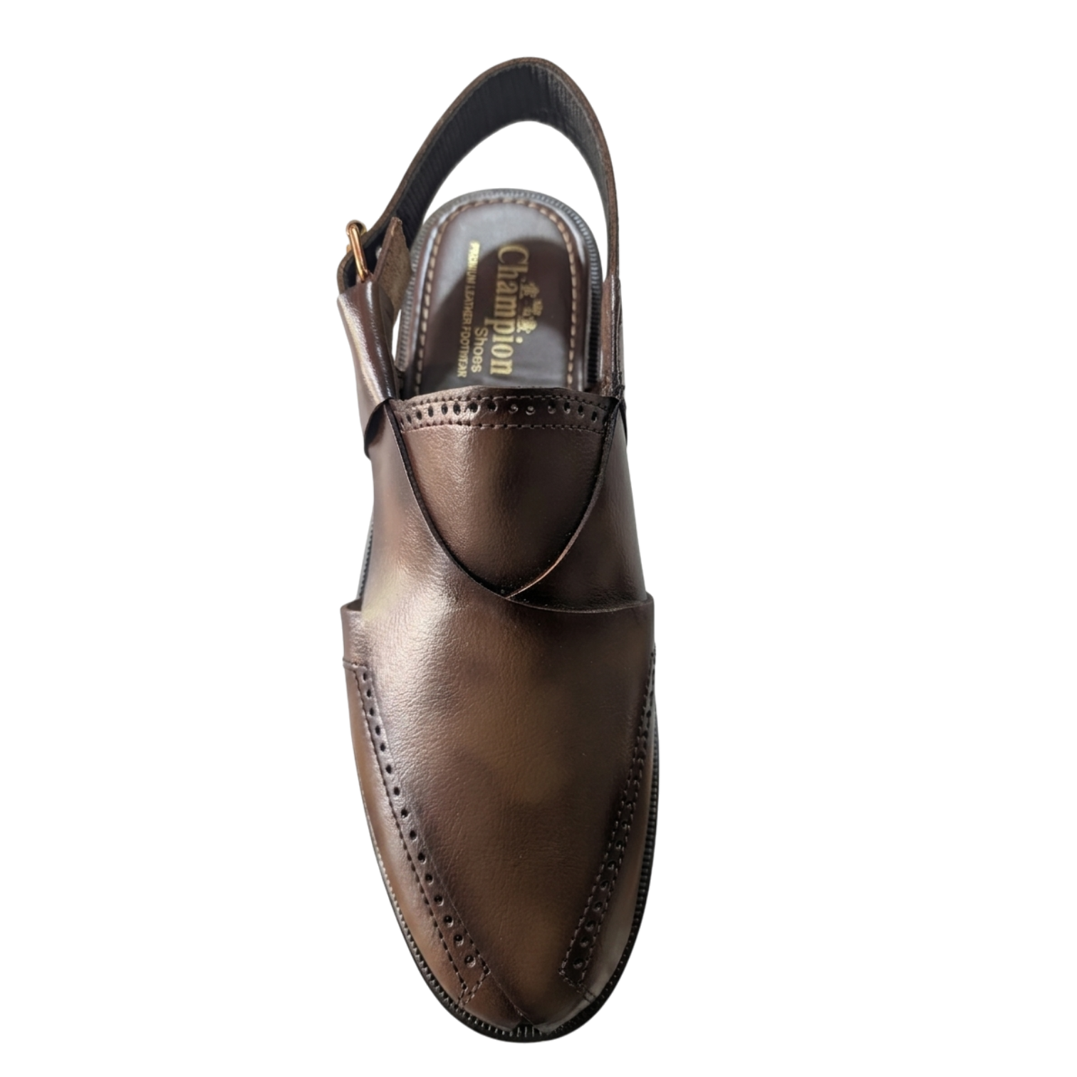 Brown leather shoe on a white background