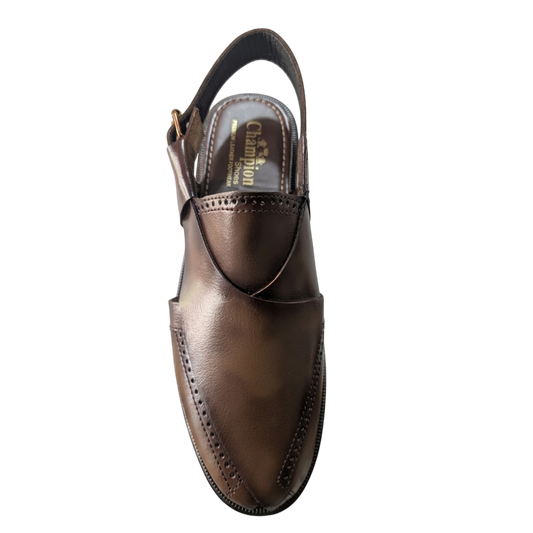 Brown leather shoe on a white background
