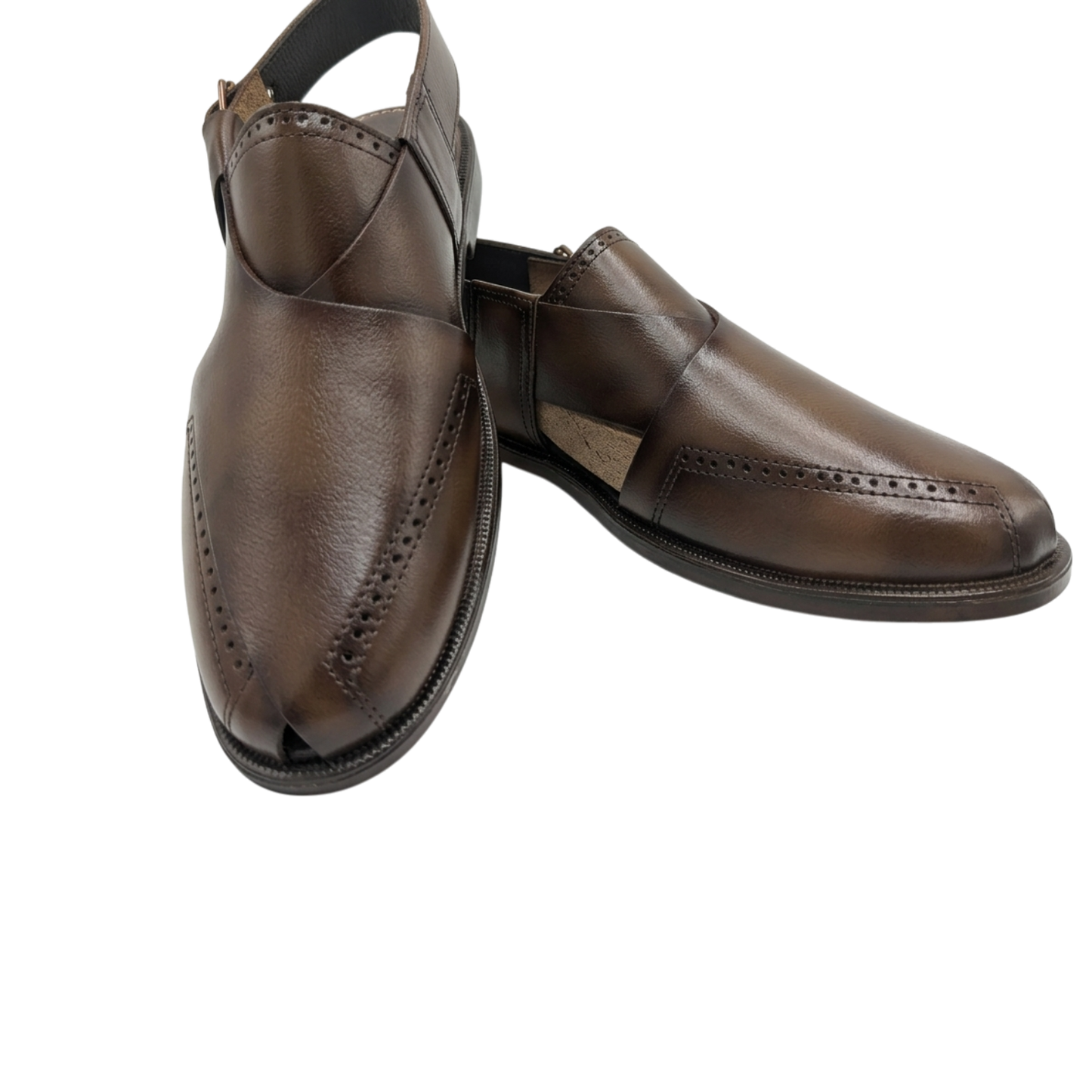 Pair of brown leather shoes on a white background