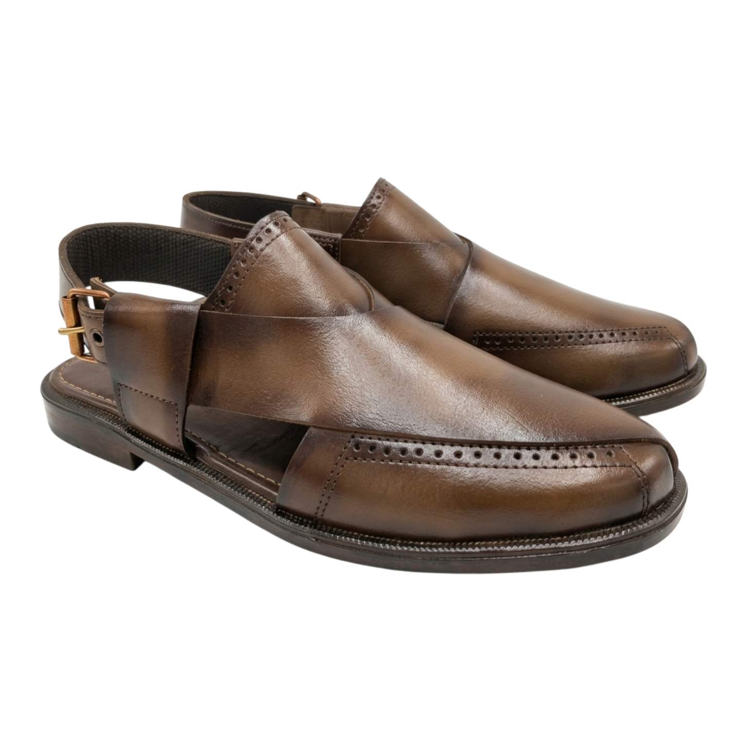 Pair of brown leather shoes on a white background